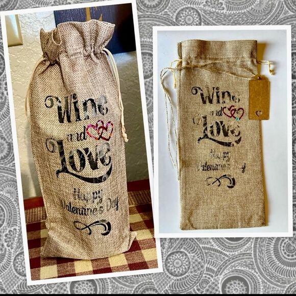 Valentines Burlap Wine Gift Bag - Picture 1 of 1